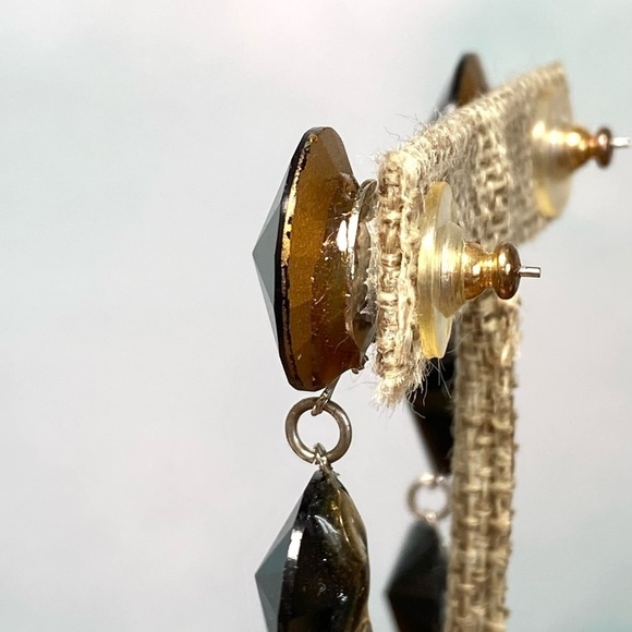 Earrings Drops Dangles Black Rivoli Rhinestone Artisan Handmade - Picture 8 of 10